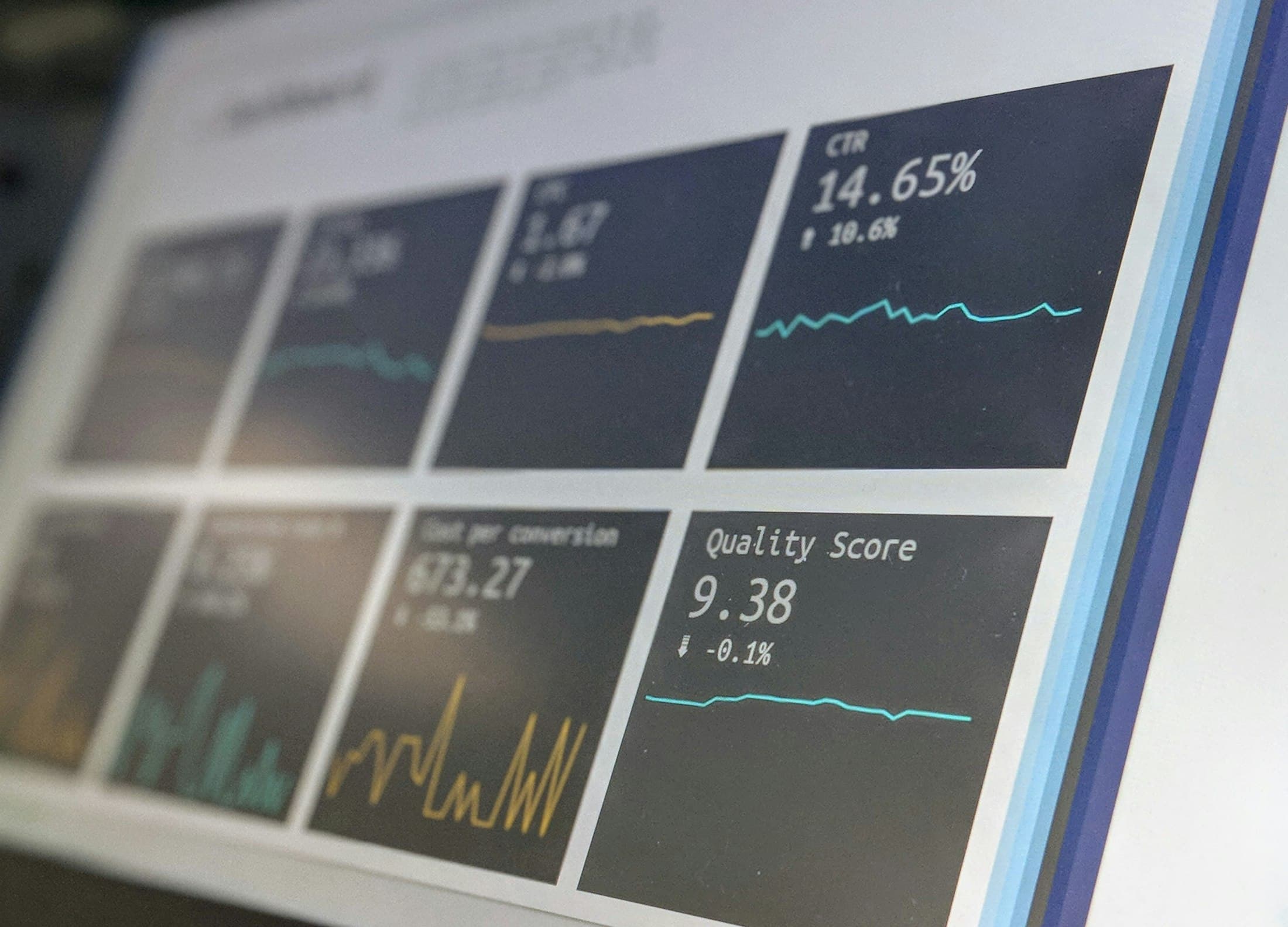 Close-up of a Power BI dashboard on screen with charts and KPI cards